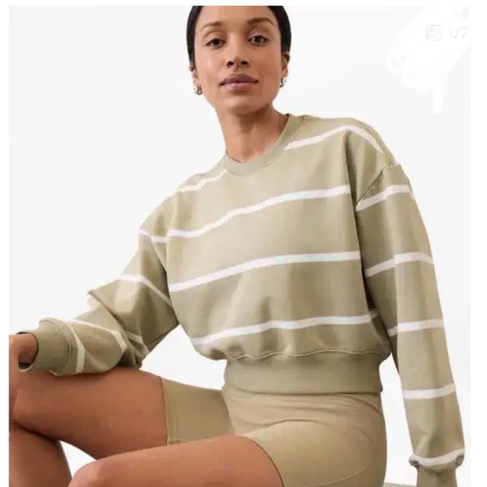 Athleta Crewneck Sweater in Beige and White Stripes